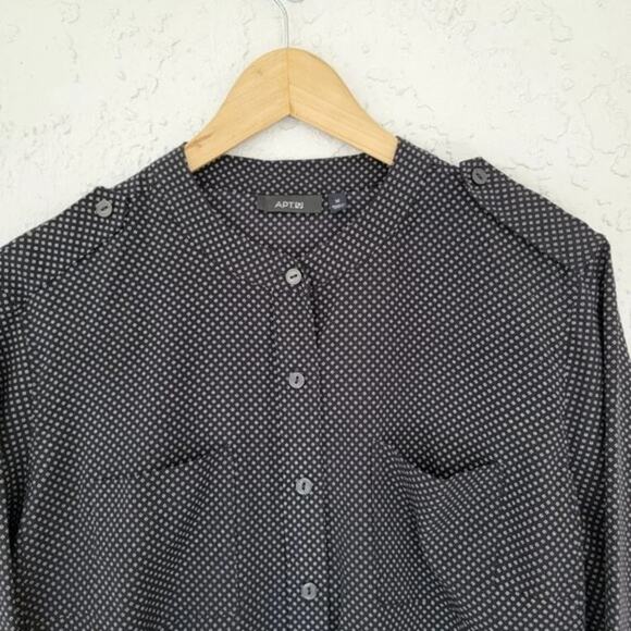 Apt 9 Long Sleeve Button Down Pin Dot Blouse Black White Womens Size M Polyester - Picture 2 of 11